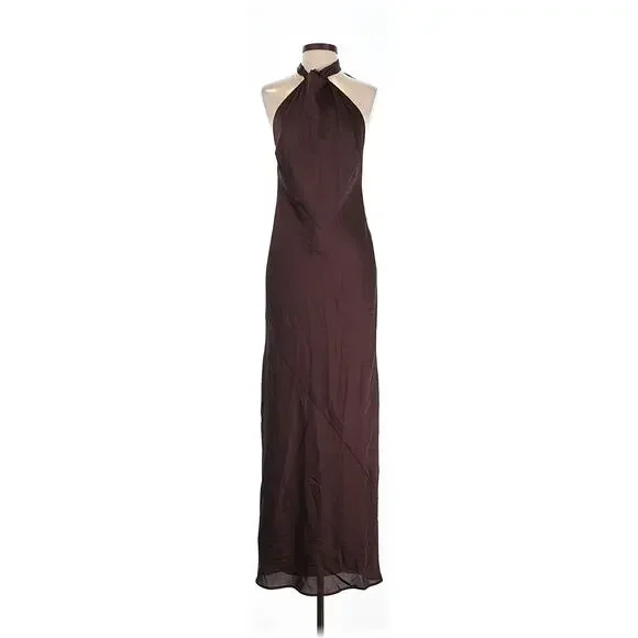 Show Me Your Mumu Lisa Maxi Dress in Chocolate Luxe Satin M - Picture 4 of 8